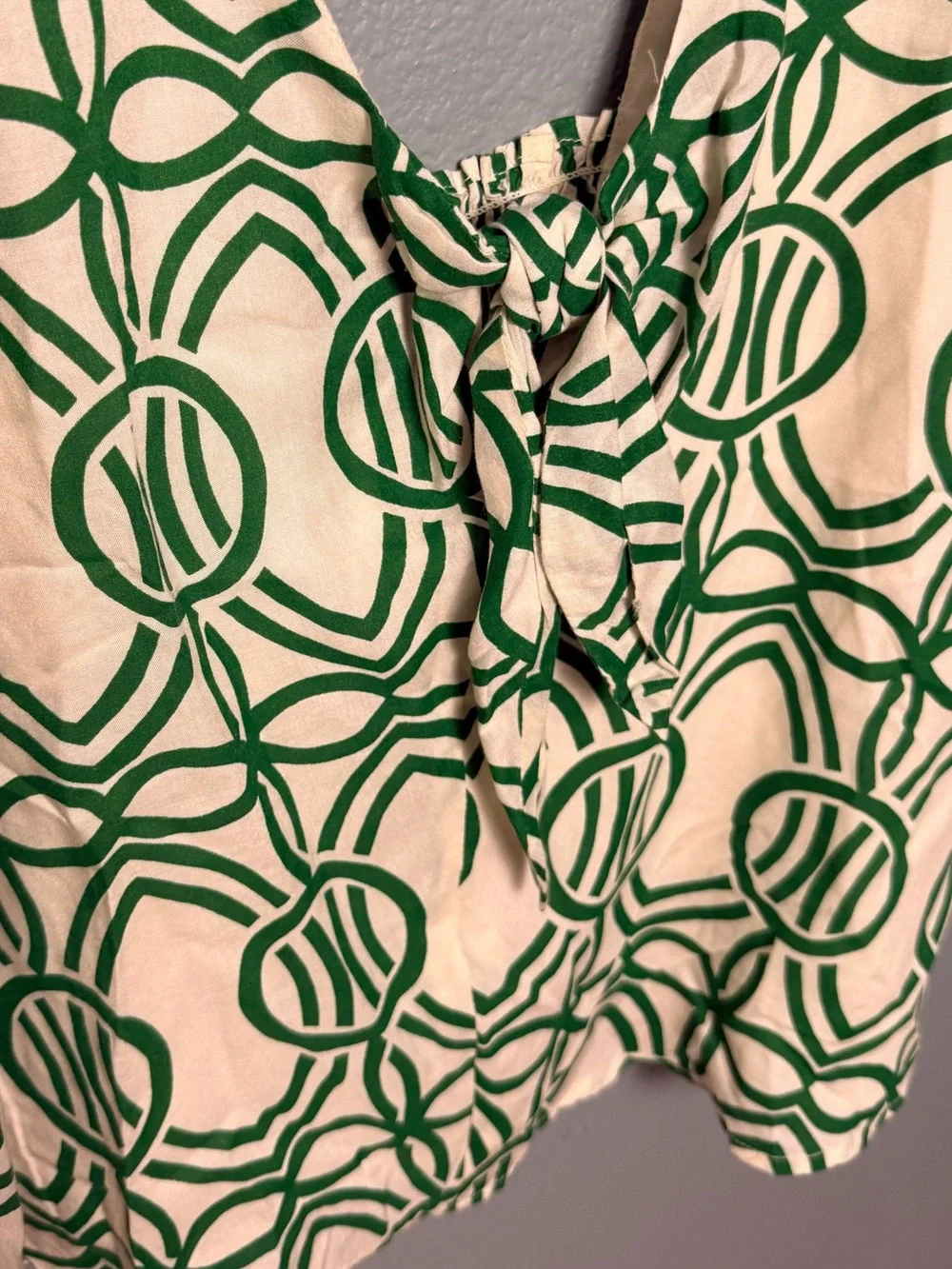 MAEVE Anthropologie Verena Tie Front Green & Cream Geometric Print Tank MP - Picture 4 of 7